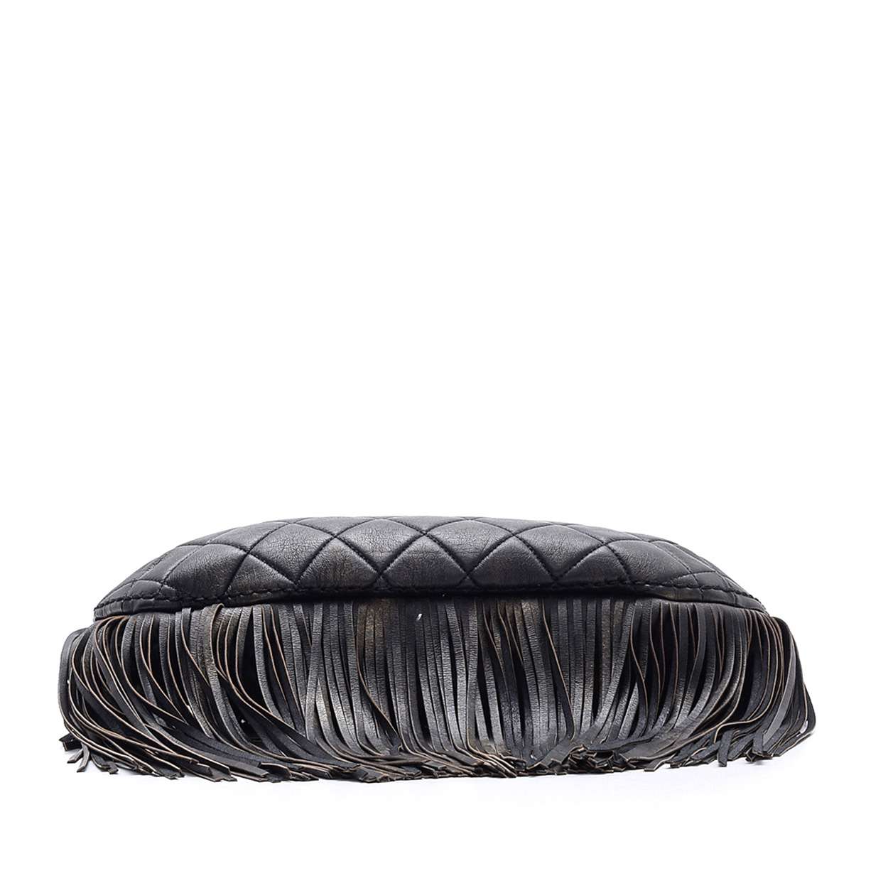 Chanel -  Black Quilted Lambskin Leather Fringe Shoulder Bag 